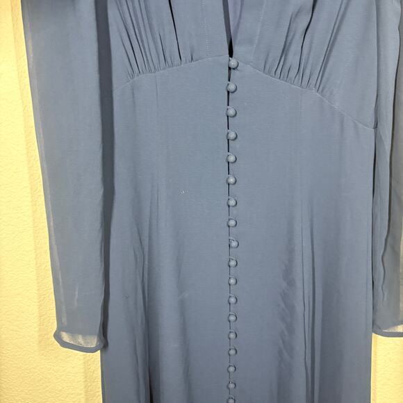 Wilfred 6 Mambo Chiffon Maxi Dress Navy Necktie Button Down Puff Long Sleeves - Picture 4 of 11